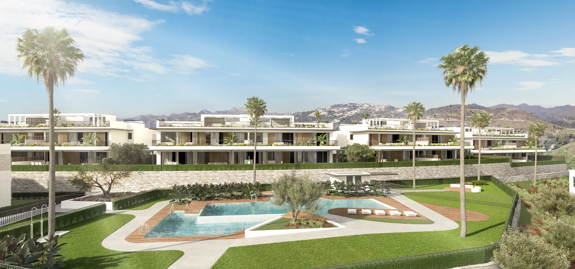 Costa del Sol Marbella Front Line Golf Residences Semi Detached Houses facade swimming pool garden