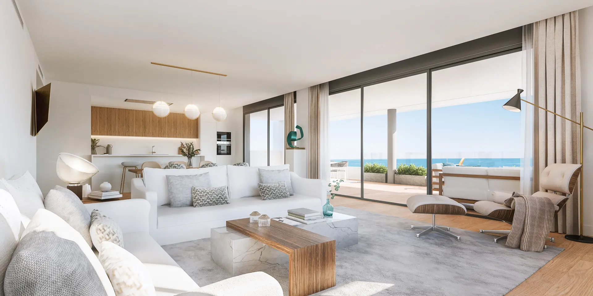 Los Monteros, Marbella, Costa del Sol, Off-Plan, New Developments, Gated Communities, Luxury Apartments, Contemporary Apartments, Penthouse Apartments, Ground-Floor Apartments, Sea View Apartments, Open-Plan, Kitchen, Dining, Living-Room, Terraces, Sea Views