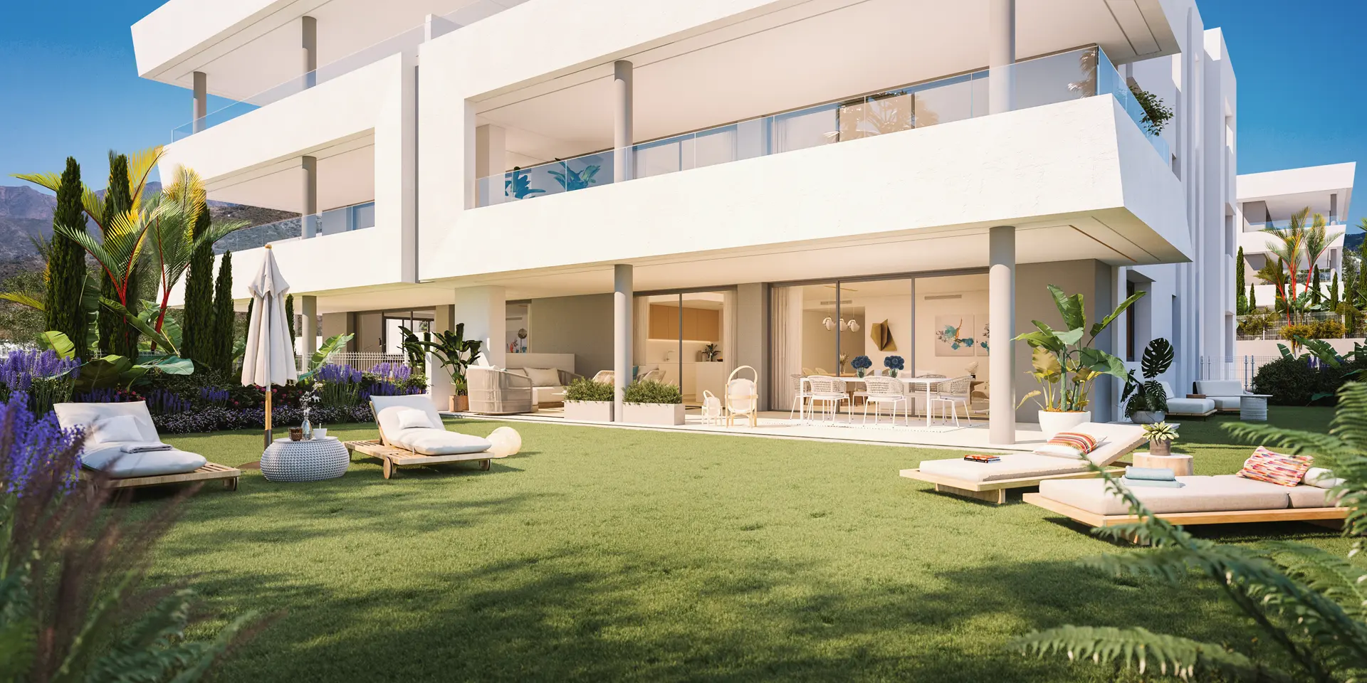 Los Monteros, Marbella, Costa del Sol, Off-Plan, New Developments, Gated Communities, Luxury Apartments, Contemporary Apartments, Penthouse Apartments, Ground-Floor Apartments, Sea View Apartments, Open-Plan, Kitchen, Dining, Living-Room, Terraces, Private Garden