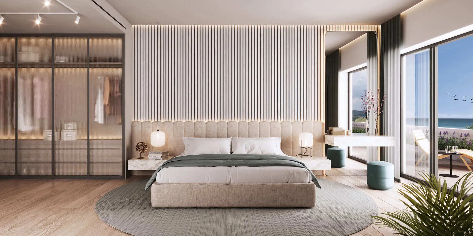 San Pedro, Marbella, Costa del Sol, Off-plan, Ne developments, Gated communities, Urban Residences, Luxury Apartments, Contemporary Homes, Sea view apartments, Master Bedroom, Walking wardrobe