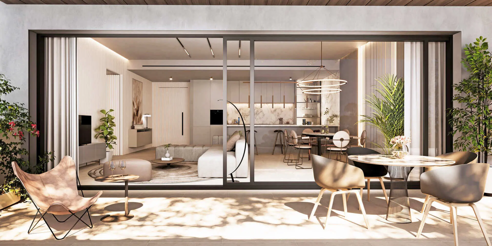 San Pedro, Marbella, Costa del Sol, Off-plan, Ne developments, Gated communities, Urban Residences, Luxury Apartments, Contemporary Homes, Sea view apartments, Open-plan, Kitchen, Dining, Living-room, terraces