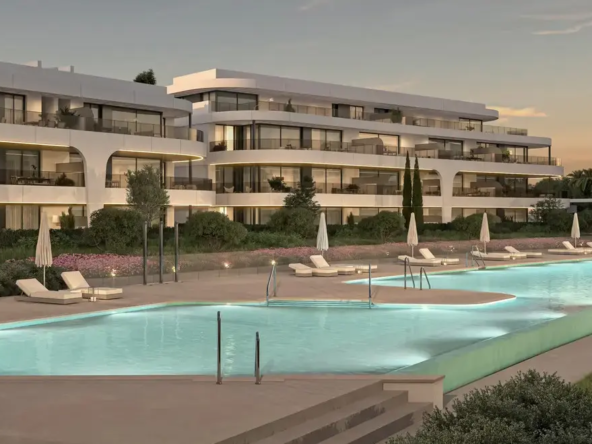 Cascada Homes Apartments Estepona Costa del Rol Naya Swimming Pool Sunset