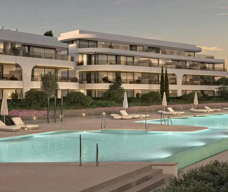 Cascada Homes Apartments Estepona Costa del Rol Naya Swimming Pool Sunset
