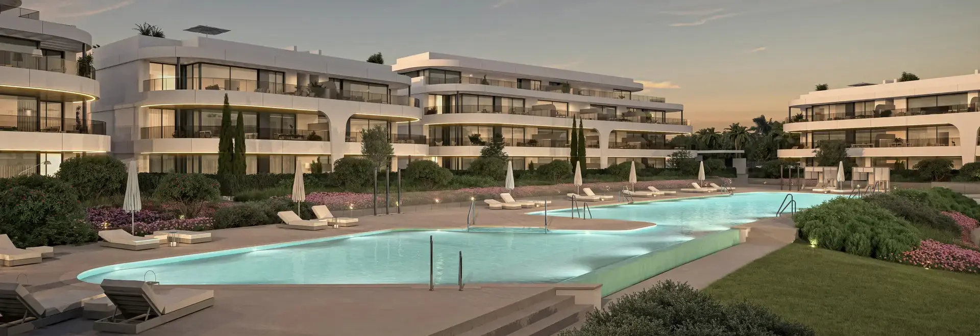 Cascada Homes Apartments Estepona Costa del Rol Naya Swimming Pool Sunset
