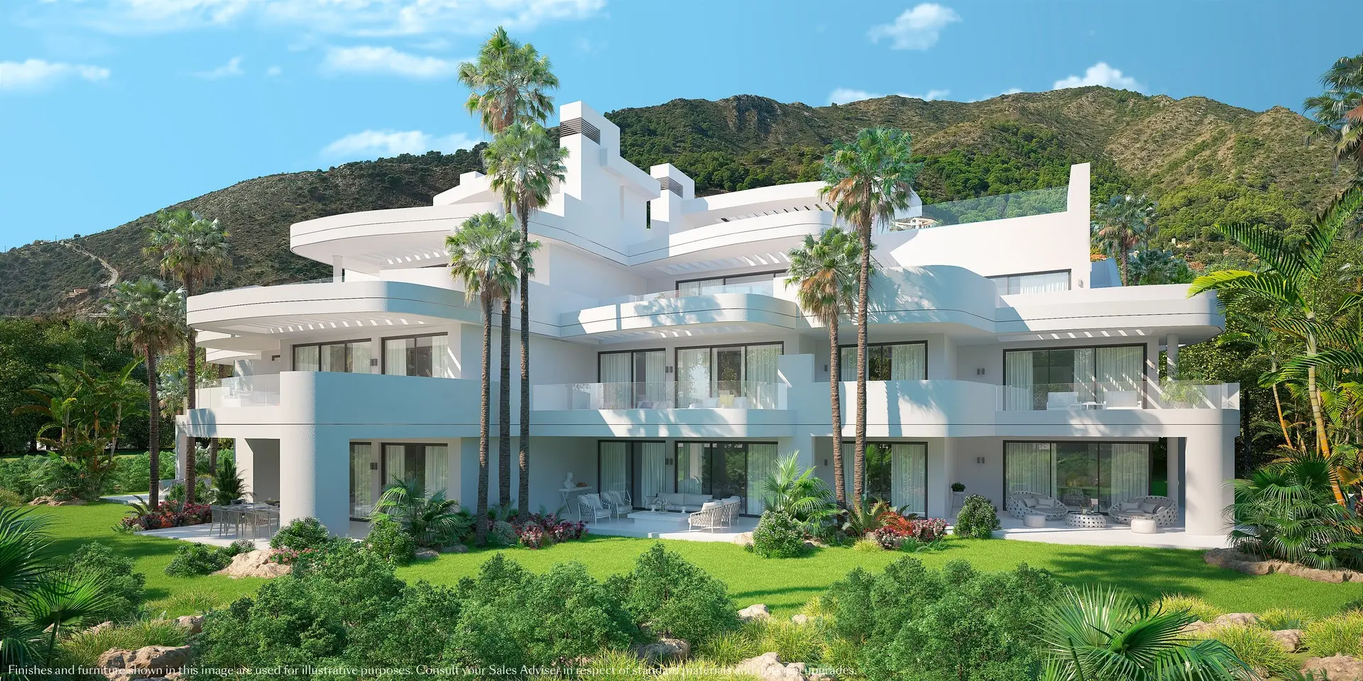 Ojen, Marbella, Costa del sol, Off-plan, New Developments, Gated communities, Sea view apartments, Luxury Apartments, Contemporary Apartments, Exterior facade, Terraces, Private gardens