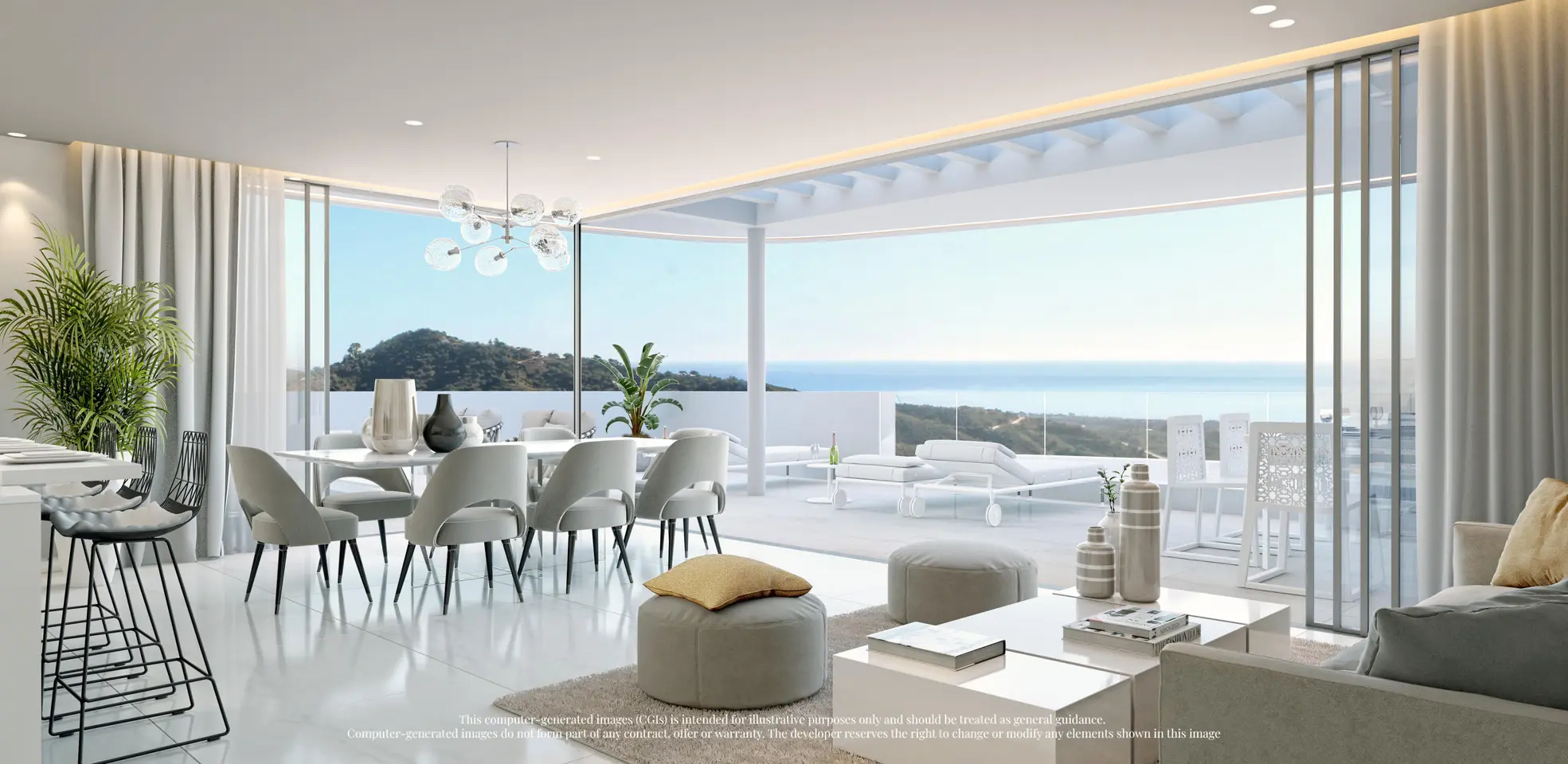 Ojen, Marbella, Costa del sol, Off-plan, New Developments, Gated communities, Sea view apartments, Luxury Apartments, Contemporary Apartments, Open-plan, Dining, Living-room, Terraces, Sea view