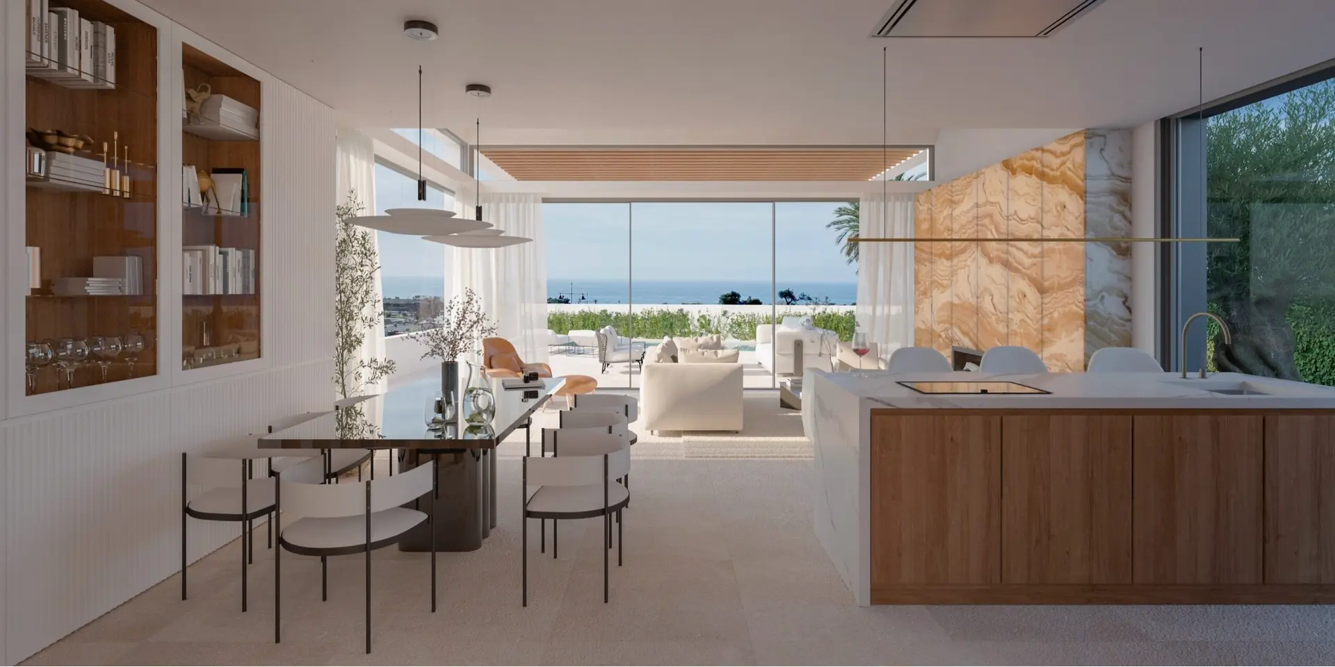 Higueron, Benalmadena, Costa del Sol, Off-plan, New Developments, Gated Communities, Gated Villa Communities, Single Family Homes, Luxury Villas, Sea View Villas, Private Garden, Private Pool, Open-plan, Kitchen, Dining, Living-room, Interior Design