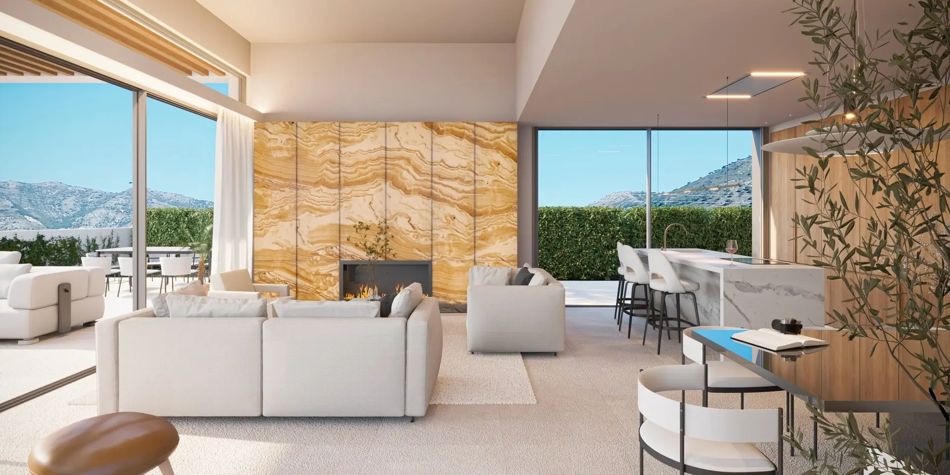 Higueron, Benalmadena, Costa del Sol, Off-plan, New Developments, Gated Communities, Gated Villa Communities, Single Family Homes, Luxury Villas, Sea View Villas, Private Garden, Private Pool, Open-plan, Kitchen, Dining, Living-room, Interior Design, Mountain views