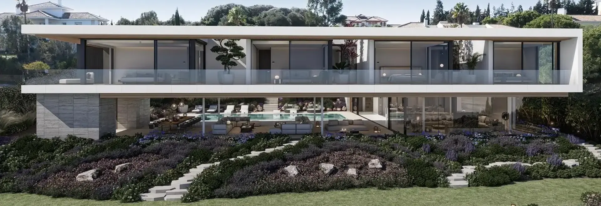 Cascada Homes Villa Lago Sotogrande Costa del Sol Golf & Country Resort Residences facade terrace living room infinity swimming pool