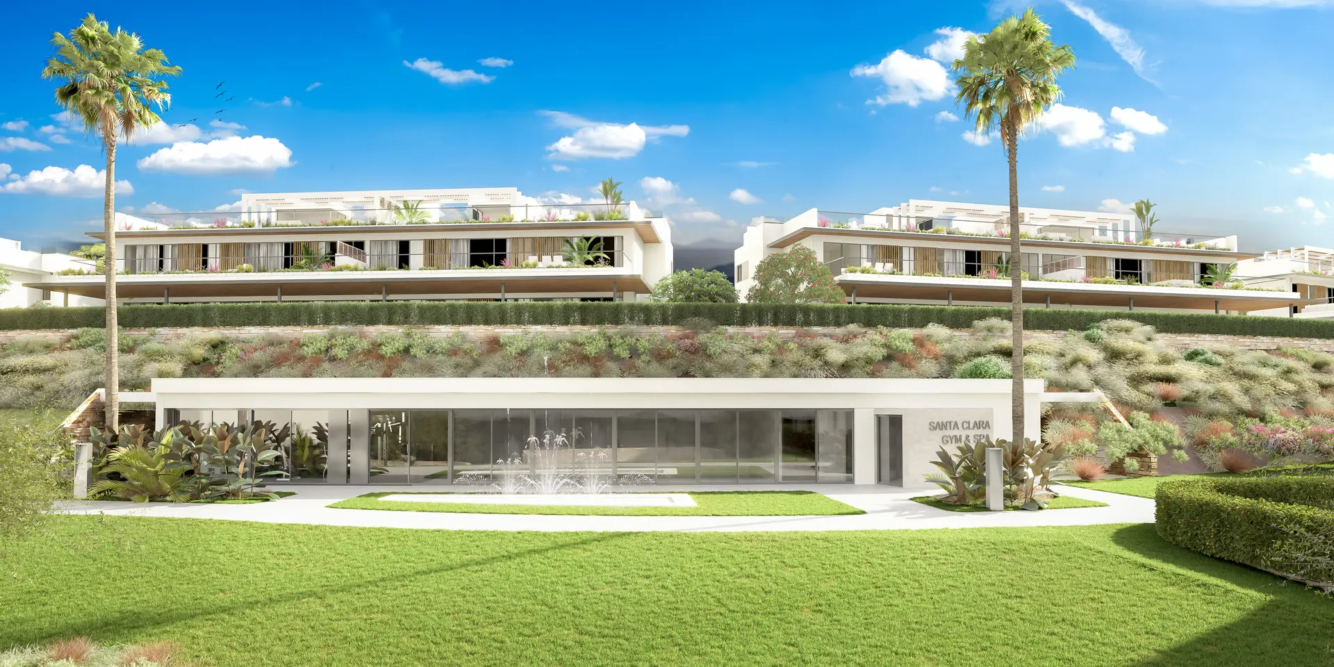 Costa del Sol Marbella Front Line Golf Residences Semi Detached Houses facade spa gym day light