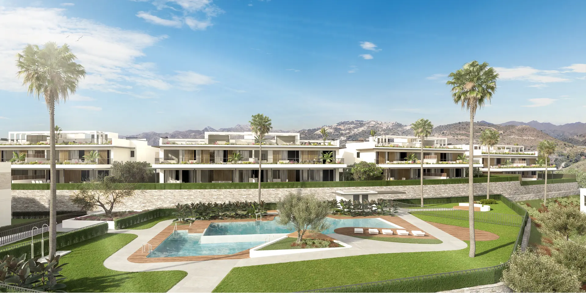Costa del Sol Marbella Front Line Golf Residences Semi Detached Houses facade swimming pool garden
