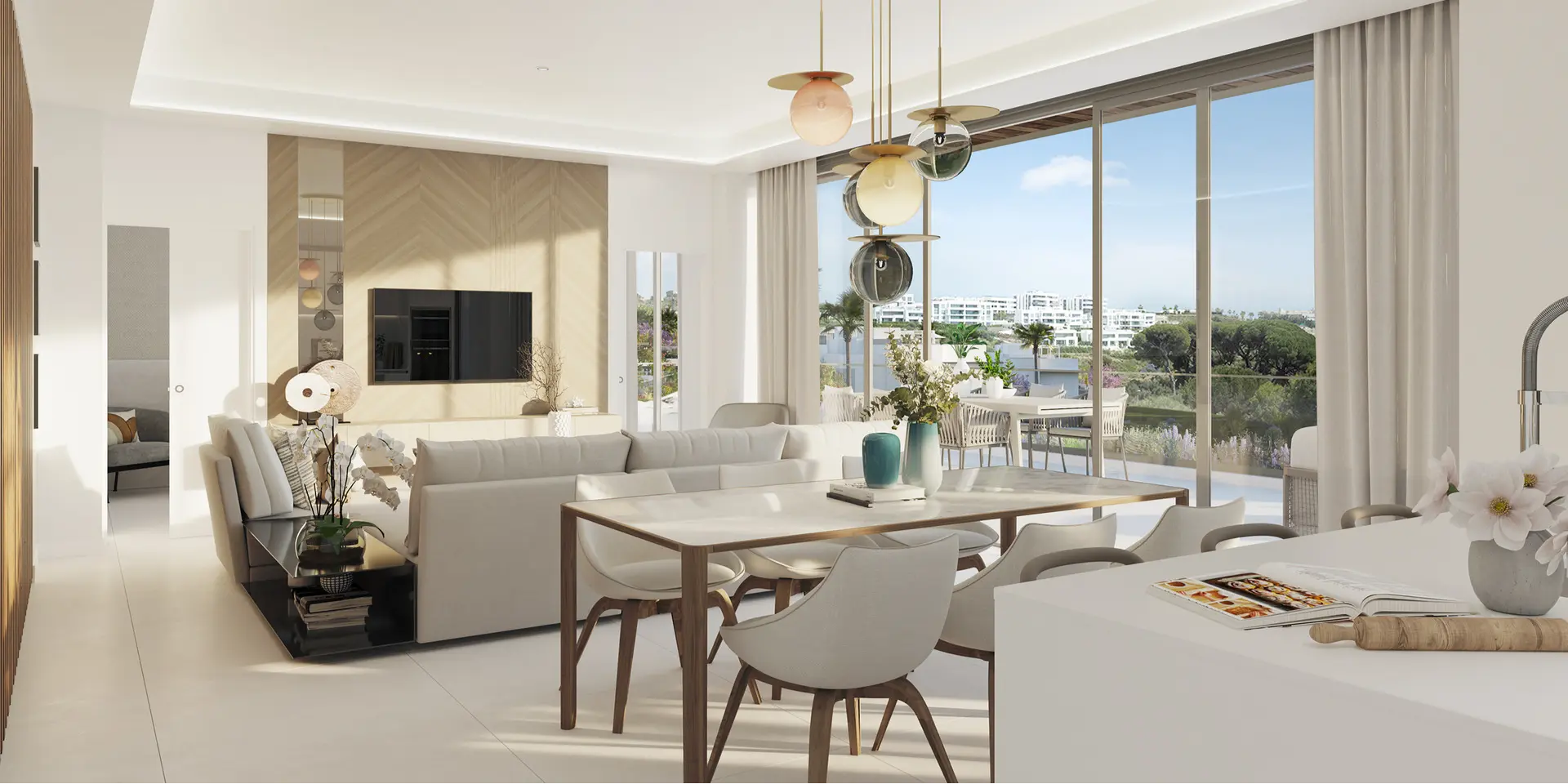 Costa del Sol Marbella Front Line Golf Residences Semi Detached Houses open space tv area dine area