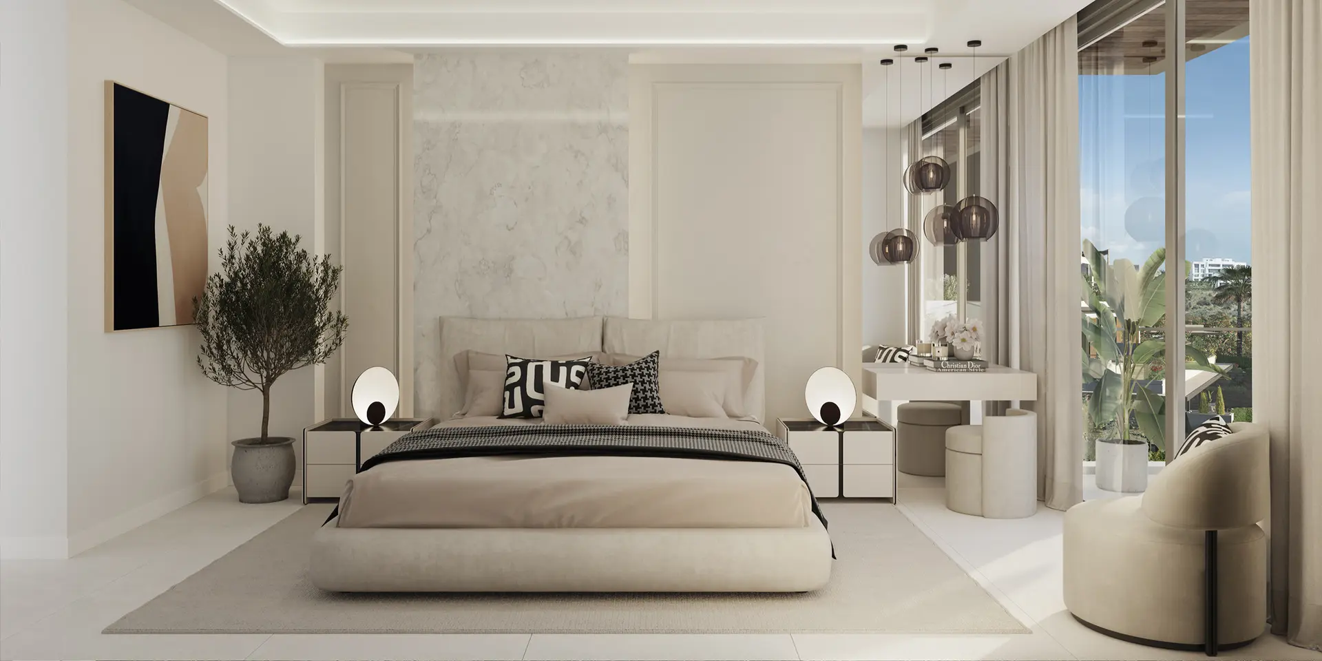 Costa del Sol Marbella Front Line Golf Residences Semi Detached Houses master bedroom terrace view bright