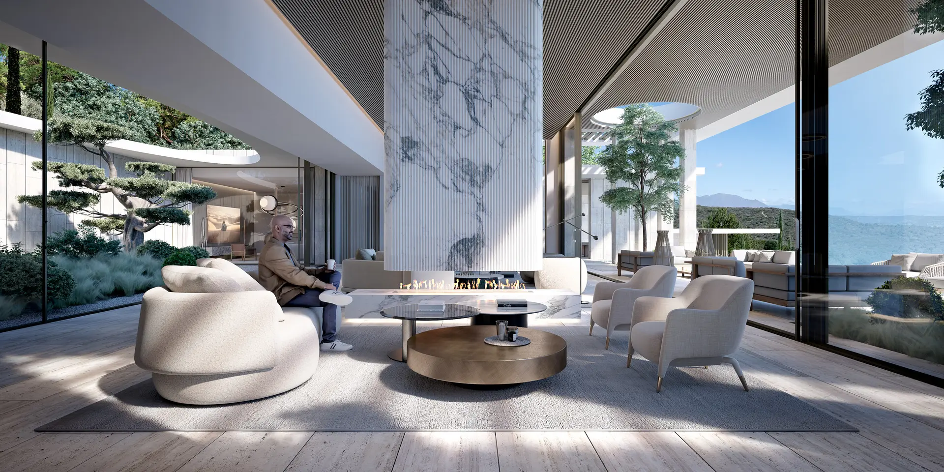 Sotogrande Costa del Sol Golf & Country Resort Residences living room open space chimney terrace