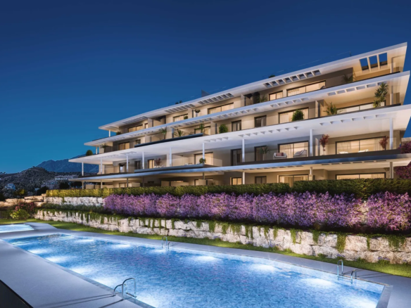 estepona costa del sol sea view apartment gated development swimming pool night