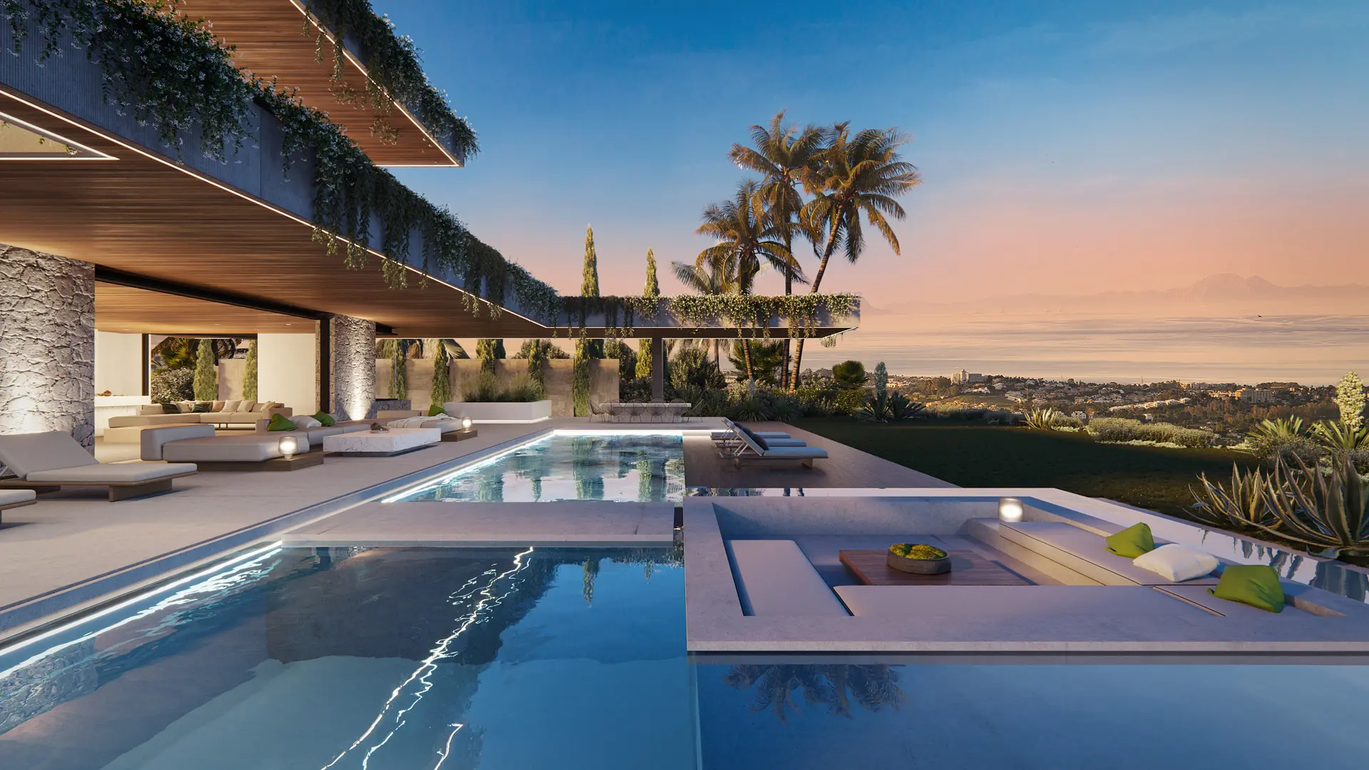 Cascada Homes La Quinta Costa del Sol Villas Swimming Pool Sunset