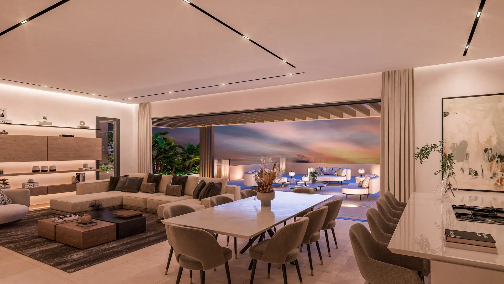Cascada Homes Benahavis Gated Communities Costa del Sol Sky Villa Living Room Sunset