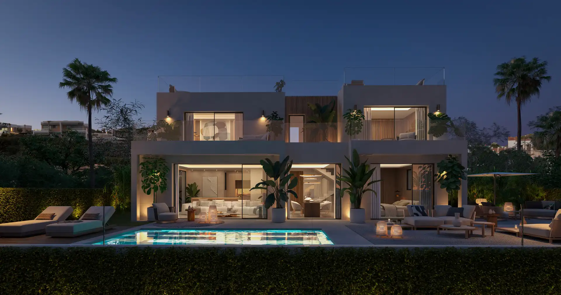 Cascada Homes - Costa del Sol - Wave View Villas - Frontline Beach - La Cala de Mijas - Facade by Night