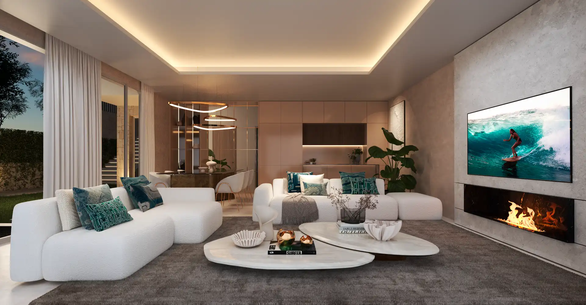 Cascada Homes - Costa del Sol - Wave View Villas - Frontline Beach - La Cala de Mijas - Living Room by Night