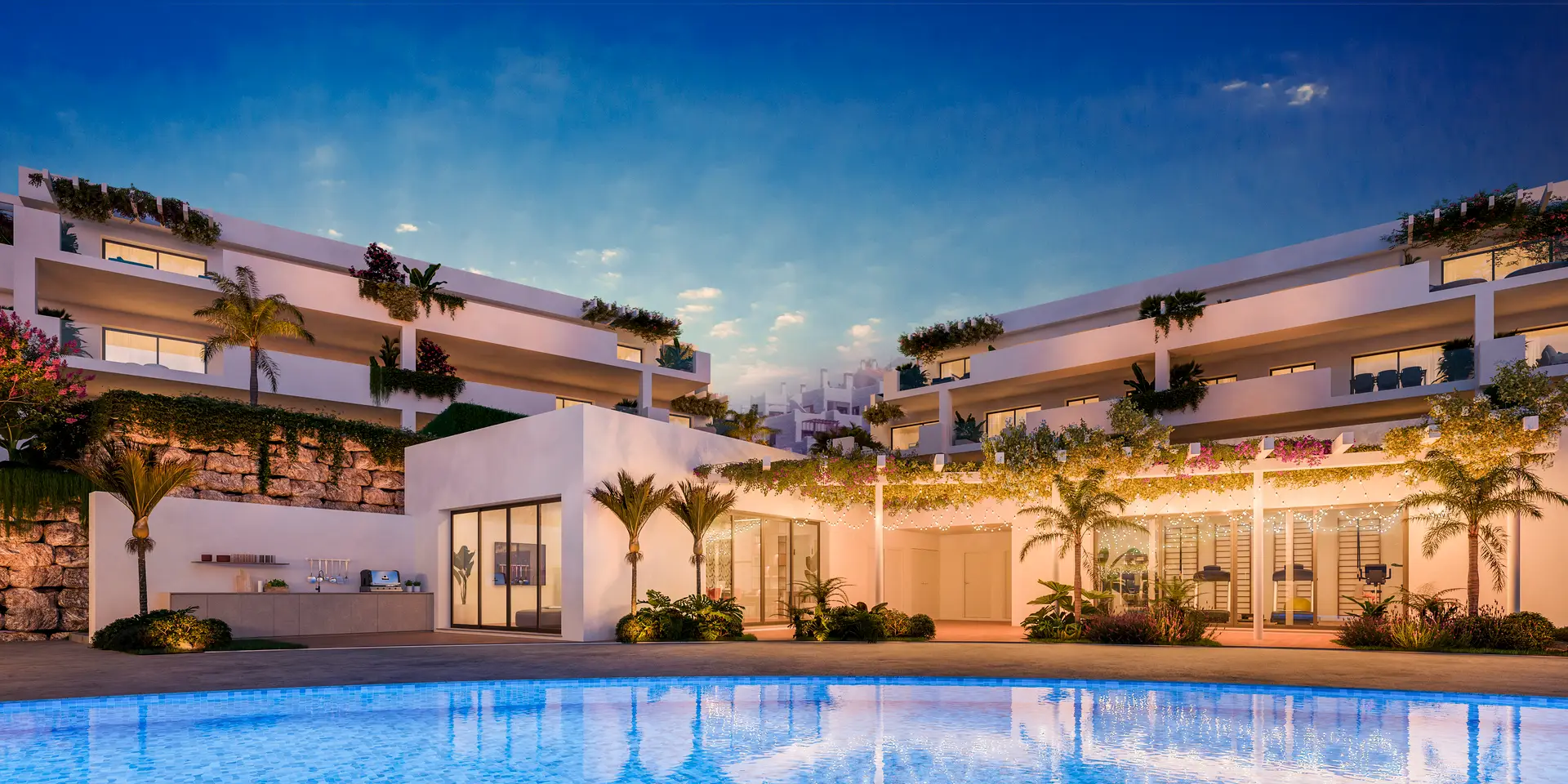 Cascada-Homes-Amaranta-Living-Casares-Golf-Casares-Costa-Swimming-Pool-by-night