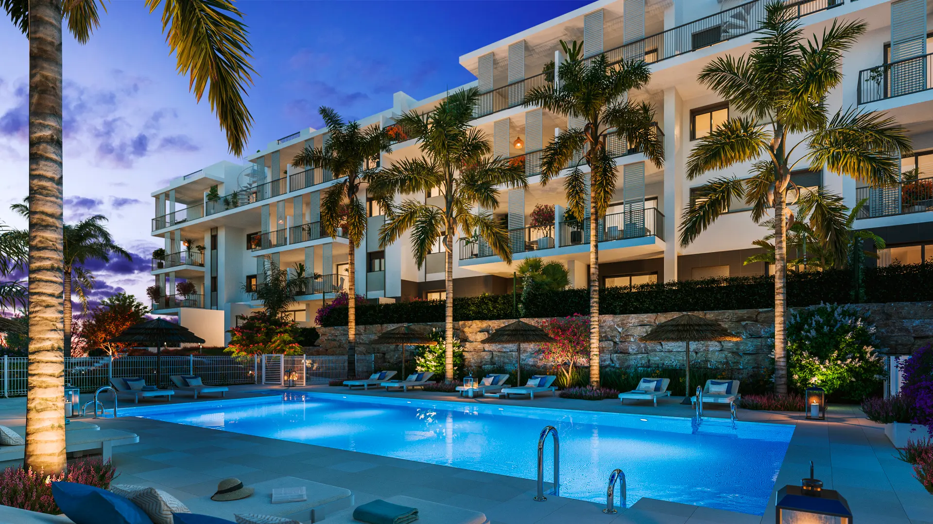 Cascada-Homes-Isidora-Living-Costa-del-Sol-Estepona-Swimming-Pool-by-Night