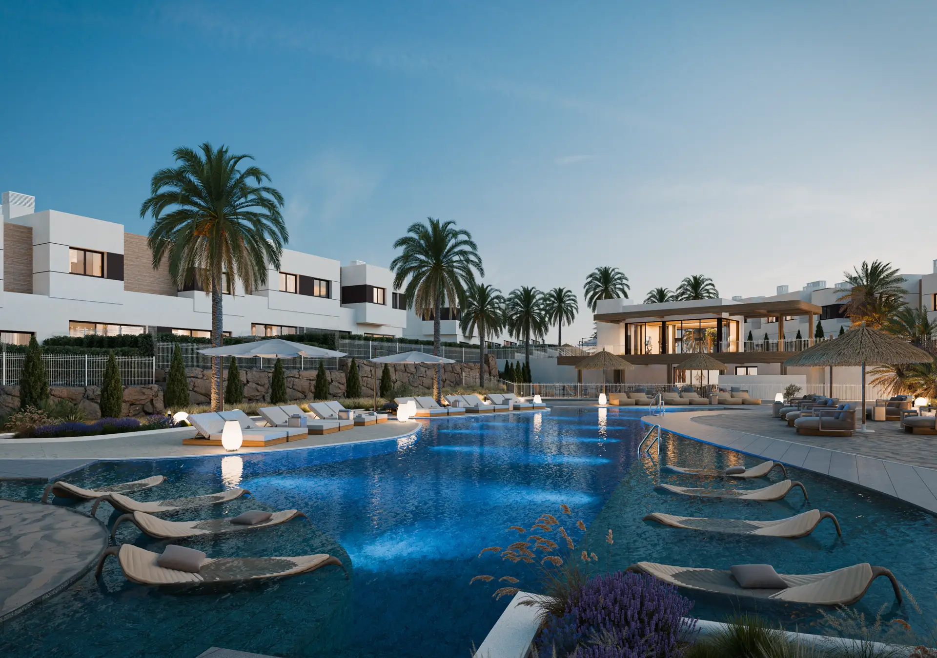 Cascada-Homes-Savia-Mijas-Costa-del-Sol-Swimming-pool-by-night
