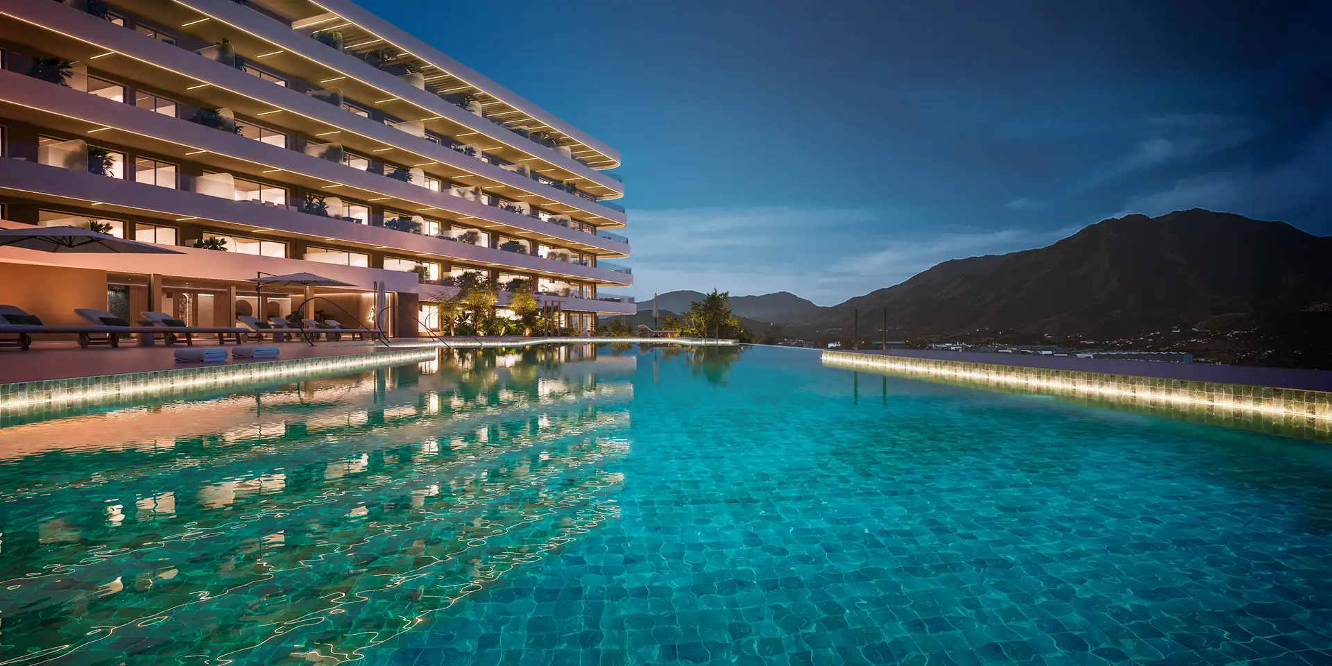 Cascada-Homes-Maralto-Estepona-Swimming-Pool-at-Night