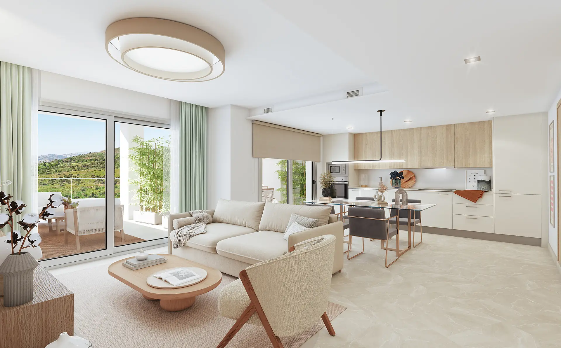 Cascada-Homes-Valley-Views-Mijas-Sea-Views-Lounge-and-kitchen